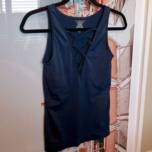 Seams Lovely Stretchy Criss Cross Cami Tank in Navy - One Size